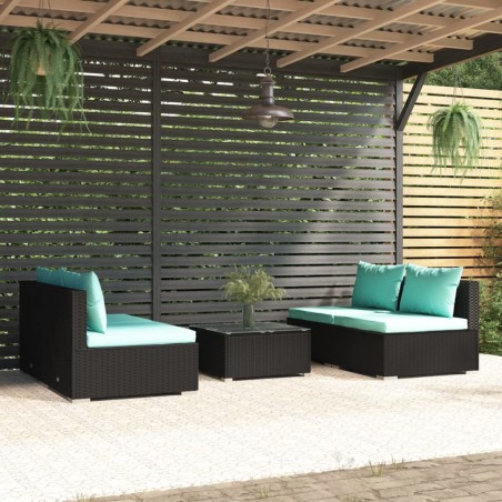 vidaXL 5-tlg. Garten-Lounge-Set mit Kissen Poly Rattan Schwarz