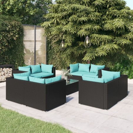 vidaXL 9-tlg. Garten-Lounge-Set mit Kissen Poly Rattan Schwarz