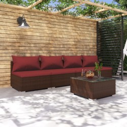 vidaXL 5-tlg. Garten-Lounge-Set mit Kissen Poly Rattan Braun