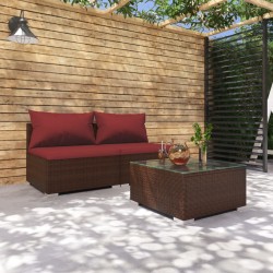vidaXL 3-tlg. Garten-Lounge-Set mit Kissen Poly Rattan Braun