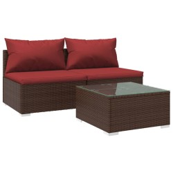 vidaXL 3-tlg. Garten-Lounge-Set mit Kissen Poly Rattan Braun