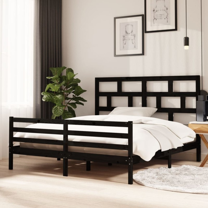 vidaXL Massivholzbett Schwarz 180x200 cm vidaXL Massivholzbett Schwarz 180x200 cm