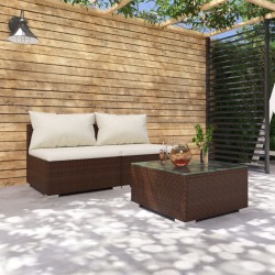 vidaXL 3-tlg. Garten-Lounge-Set mit Kissen Poly Rattan Braun