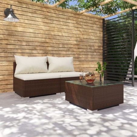 vidaXL 3-tlg. Garten-Lounge-Set mit Kissen Poly Rattan Braun