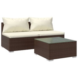 vidaXL 3-tlg. Garten-Lounge-Set mit Kissen Poly Rattan Braun