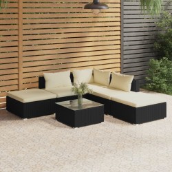 vidaXL 6-tlg. Garten-Lounge-Set mit Kissen Poly Rattan Schwarz