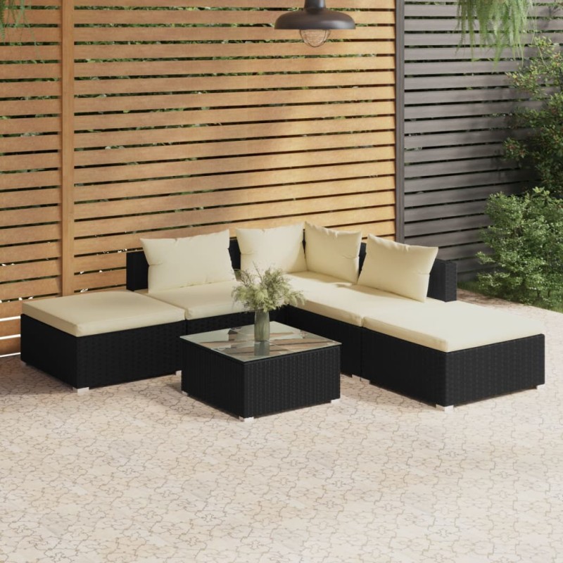 vidaXL 6-tlg. Garten-Lounge-Set mit Kissen Poly Rattan Schwarz vidaXL 6-tlg. Garten-Lounge-Set mit Kissen Poly Rattan Schwarz