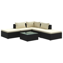 vidaXL 6-tlg. Garten-Lounge-Set mit Kissen Poly Rattan Schwarz
