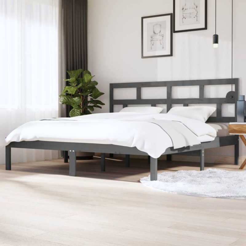 vidaXL Massivholzbett Grau Kiefer 200x200 cm vidaXL Massivholzbett Grau Kiefer 200x200 cm