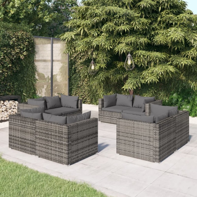 vidaXL 8-tlg. Garten-Lounge-Set mit Kissen Poly Rattan Grau vidaXL 8-tlg. Garten-Lounge-Set mit Kissen Poly Rattan Grau