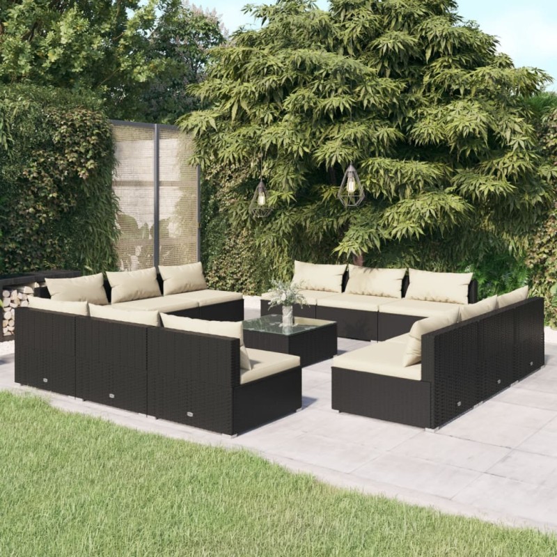 vidaXL 13-tlg. Garten-Lounge-Set mit Kissen Poly Rattan Schwarz vidaXL 13-tlg. Garten-Lounge-Set mit Kissen Poly Rattan Schwarz