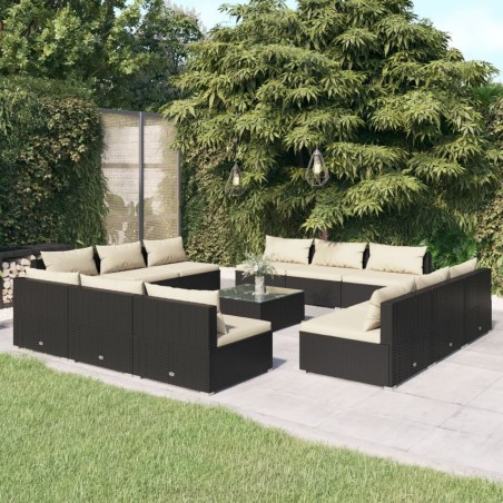vidaXL 13-tlg. Garten-Lounge-Set mit Kissen Poly Rattan Schwarz
