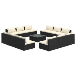 vidaXL 13-tlg. Garten-Lounge-Set mit Kissen Poly Rattan Schwarz