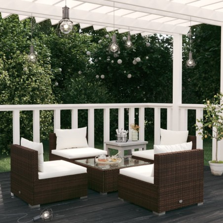 vidaXL 5-tlg. Garten-Lounge-Set mit Kissen Poly Rattan Braun