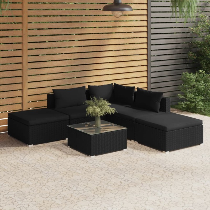 vidaXL 6-tlg. Garten-Lounge-Set mit Kissen Poly Rattan Schwarz vidaXL 6-tlg. Garten-Lounge-Set mit Kissen Poly Rattan Schwarz