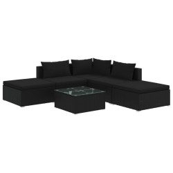 vidaXL 6-tlg. Garten-Lounge-Set mit Kissen Poly Rattan Schwarz