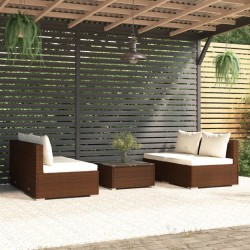 vidaXL 5-tlg. Garten-Lounge-Set mit Kissen Poly Rattan Braun