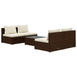 vidaXL 5-tlg. Garten-Lounge-Set mit Kissen Poly Rattan Braun