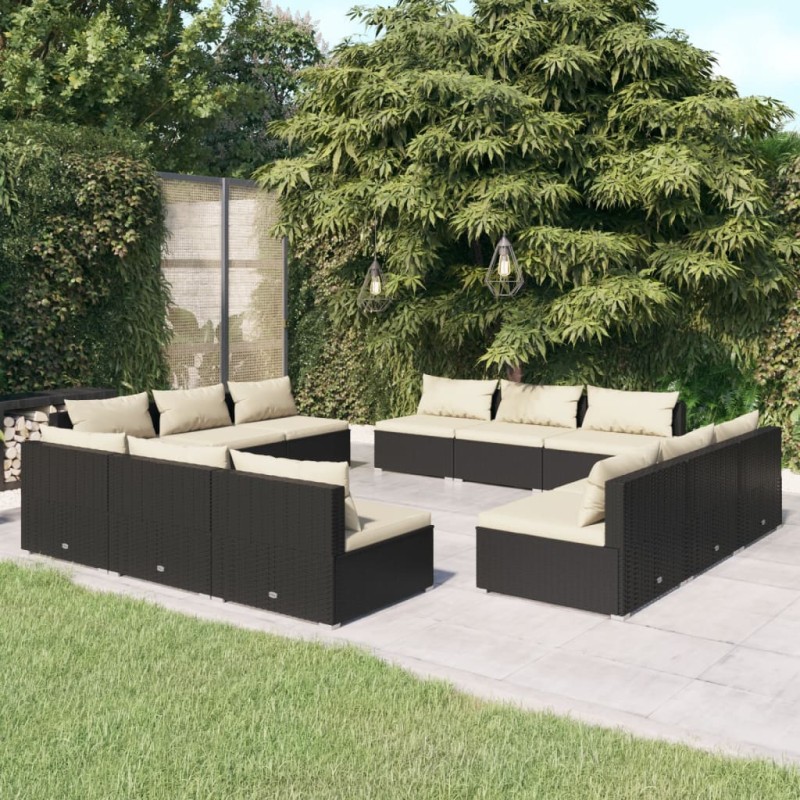 vidaXL 12-tlg. Garten-Lounge-Set mit Kissen Poly Rattan Schwarz vidaXL 12-tlg. Garten-Lounge-Set mit Kissen Poly Rattan Schwarz