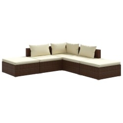 vidaXL 5-tlg. Garten-Lounge-Set mit Kissen Poly Rattan Braun