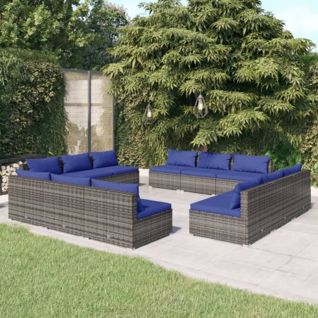 vidaXL 12-tlg. Garten-Lounge-Set mit Kissen Poly Rattan Grau