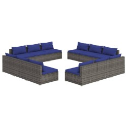 vidaXL 12-tlg. Garten-Lounge-Set mit Kissen Poly Rattan Grau