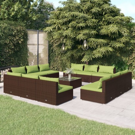 vidaXL 13-tlg. Garten-Lounge-Set mit Kissen Poly Rattan Braun