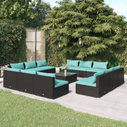 vidaXL 13-tlg. Garten-Lounge-Set mit Kissen Poly Rattan Schwarz