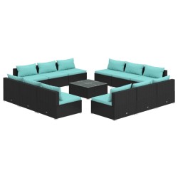 vidaXL 13-tlg. Garten-Lounge-Set mit Kissen Poly Rattan Schwarz