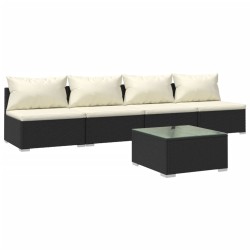 vidaXL 5-tlg. Garten-Lounge-Set mit Kissen Poly Rattan Schwarz