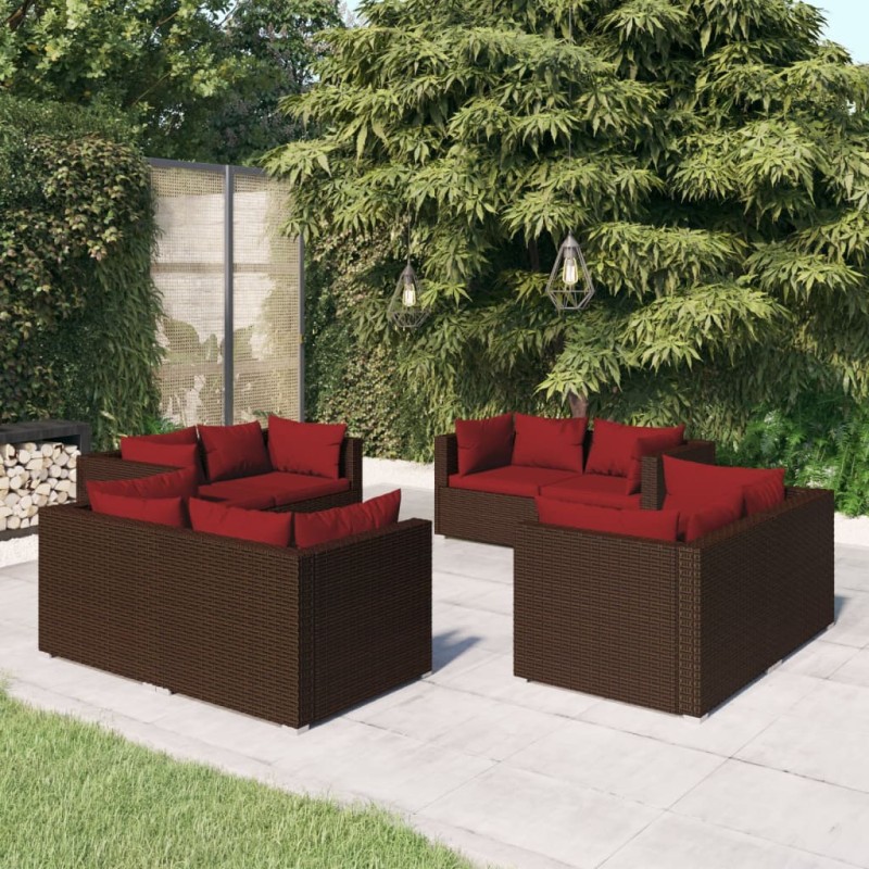 vidaXL 8-tlg. Garten-Lounge-Set mit Kissen Poly Rattan Braun vidaXL 8-tlg. Garten-Lounge-Set mit Kissen Poly Rattan Braun