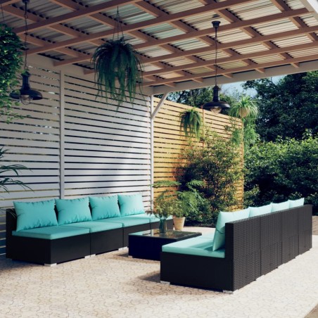 vidaXL 9-tlg. Garten-Lounge-Set mit Kissen Poly Rattan Schwarz