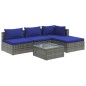 vidaXL 5-tlg. Garten-Lounge-Set mit Kissen Poly Rattan Grau vidaXL 5-tlg. Garten-Lounge-Set mit Kissen Poly Rattan Grau