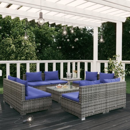 vidaXL 9-tlg. Garten-Lounge-Set mit Kissen Poly Rattan Grau