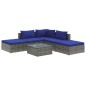 vidaXL 6-tlg. Garten-Lounge-Set mit Kissen Poly Rattan Grau vidaXL 6-tlg. Garten-Lounge-Set mit Kissen Poly Rattan Grau