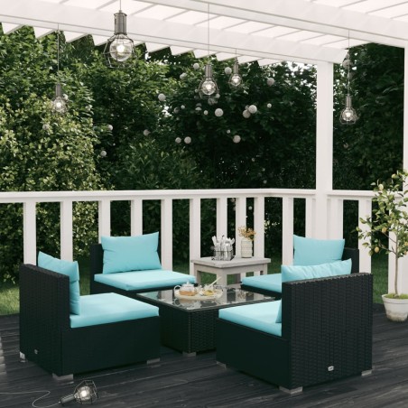 vidaXL 5-tlg. Garten-Lounge-Set mit Kissen Poly Rattan Schwarz