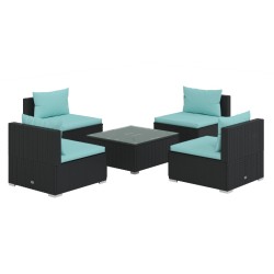 vidaXL 5-tlg. Garten-Lounge-Set mit Kissen Poly Rattan Schwarz