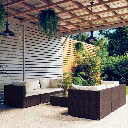 vidaXL 7-tlg. Garten-Lounge-Set mit Kissen Poly Rattan Braun