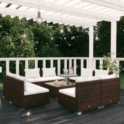 vidaXL 9-tlg. Garten-Lounge-Set mit Kissen Poly Rattan Braun