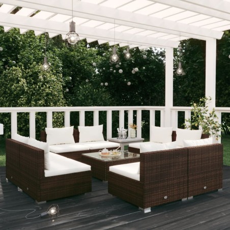 vidaXL 9-tlg. Garten-Lounge-Set mit Kissen Poly Rattan Braun