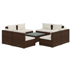 vidaXL 9-tlg. Garten-Lounge-Set mit Kissen Poly Rattan Braun