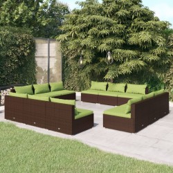 vidaXL 12-tlg. Garten-Lounge-Set mit Kissen Poly Rattan Braun