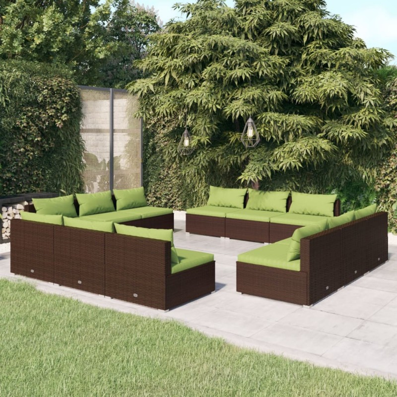 vidaXL 12-tlg. Garten-Lounge-Set mit Kissen Poly Rattan Braun vidaXL 12-tlg. Garten-Lounge-Set mit Kissen Poly Rattan Braun