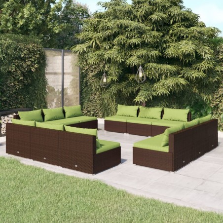 vidaXL 12-tlg. Garten-Lounge-Set mit Kissen Poly Rattan Braun