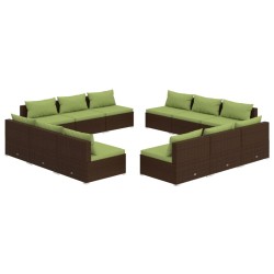 vidaXL 12-tlg. Garten-Lounge-Set mit Kissen Poly Rattan Braun