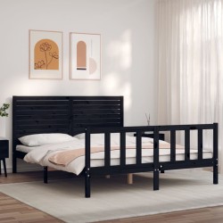 Massivholzbett mit Kopfteil Schwarz 160x200 cm