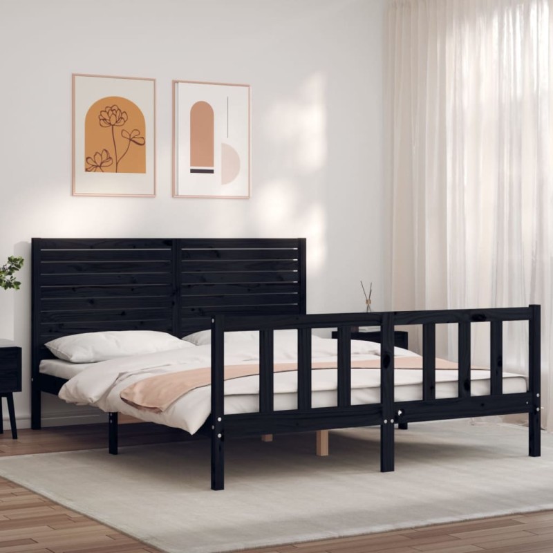 Massivholzbett mit Kopfteil Schwarz 160x200 cm Massivholzbett mit Kopfteil Schwarz 160x200 cm