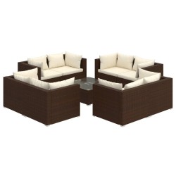 vidaXL 9-tlg. Garten-Lounge-Set mit Kissen Poly Rattan Braun