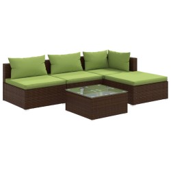 vidaXL 5-tlg. Garten-Lounge-Set mit Kissen Poly Rattan Braun