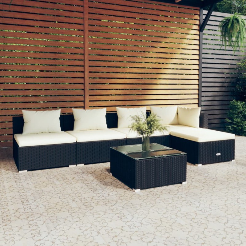 vidaXL 6-tlg. Garten-Lounge-Set mit Kissen Poly Rattan Schwarz vidaXL 6-tlg. Garten-Lounge-Set mit Kissen Poly Rattan Schwarz